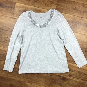 Camisa Style & Co Mujer Talla S Gris Manga Larga Escote Lentejuelas *LEER - Imagen 1 de 7