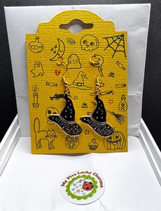 Halloween Black Witch's Hat Enamel Dangle Earrings - Picture 1 of 2