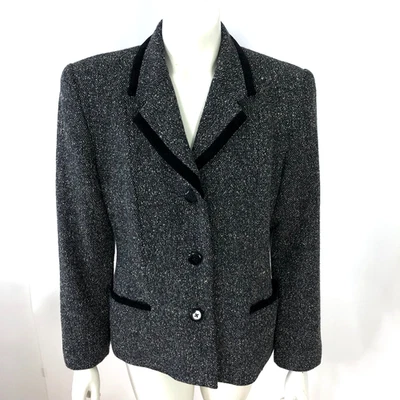 Talbots Petites 10 Vintage VTG Wool Blend 3 Button Blazer Jacket Black Gray - Image 1 of 4