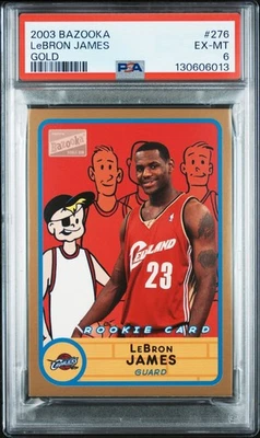 2003 Bazooka LeBRON JAMES #276 Gold Rookie RC CAVALIERS PSA 6 EX-MT Low Pop - Image 1 of 2