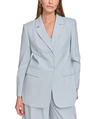 DKNY Women's Petite Notched-Lapel Mini-Striped Blazer (Frost Blue Multi, 6P) - Image 1 of 4