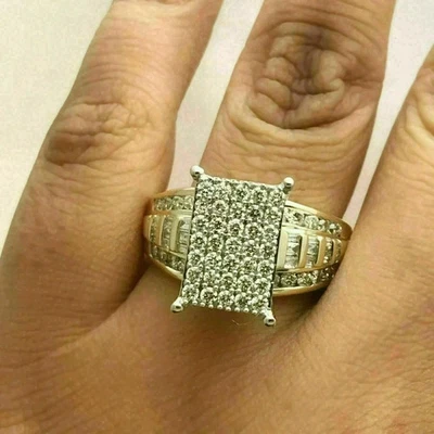 2Ct Round Cut Lab Created Diamond Cluster Engagement Ring 14K Yellow Gold Plated - Image 1 of 4