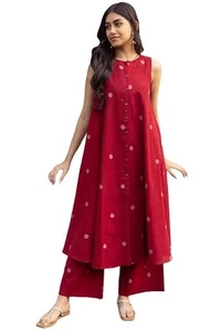 Set Kurta donna misto rayon con palazzo | senza maniche taglio dritto abbigliamento etnico - Foto 1 di 23