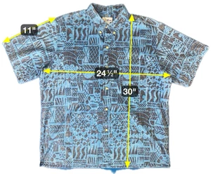 Vintage Reyn Spooner Hawaiihemd XL blau Muster Kurzarm Kragen Button Down - Bild 1 von 10