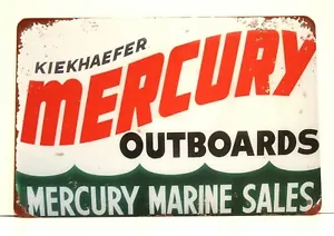 Mercury Tin Metal Sign Outboard Boat Engines Rustic Vintage Look Man Cave Garage - Picture 1 of 4