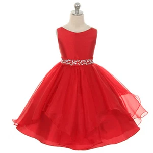DH Wedding Flower Baby Girls Crystals Waist Taffeta Pageant Dress up - Picture 1 of 16
