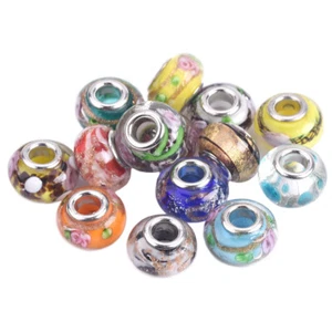 5 Stck. 14x9 mm Murano Lampenarbeit Glas Handarbeit Europäische Charms Großes Loch Perlen - Bild 1 von 79
