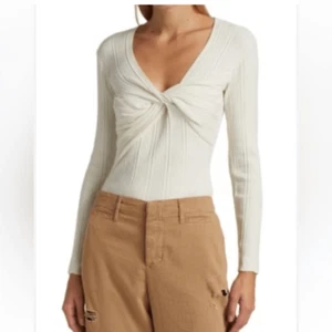 FRAME LAYERED WRAP TWIST FRONT LONG SLEEVE TOP SWEATER NWT LARGE - Picture 1 of 9