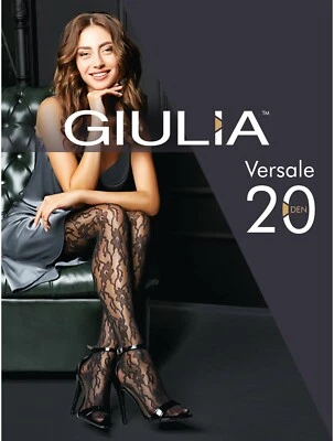 GIULIA VERSALE FLORAL PATTERN DESIGN PANTYHOSE TIGHTS  20 DEN 3 SIZES BLACK   - Image 1 of 3