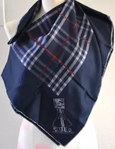 BURBERRYS SILK Scarf 30" Square Vintage Pre-90's NAVY CHECK Italy Hand-Rolled - Picture 1 of 14