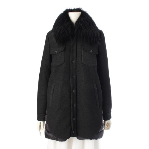 MONCLER Genziana Lana Nylon Pelliccia Piumino Cappotto Piumino Nero 0