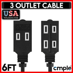 6FT 3-Outlet Extension Power Cord Indoor 2 Prong Protection Outlet Cover Black - Picture 1 of 4
