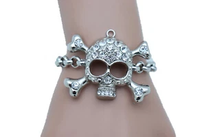 Mujeres Plata Calavera Dije Pirata Pulsera Cadena de Metal Bling Genial Moda Joyería - Imagen 1 de 12