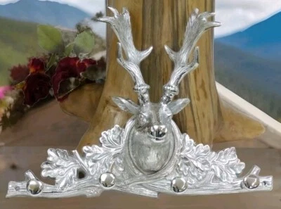 Wandgarderobe Wandhaken Hirschkopf mit Geweih Garderobe Aluminium silber Deko - Bild 1 von 3