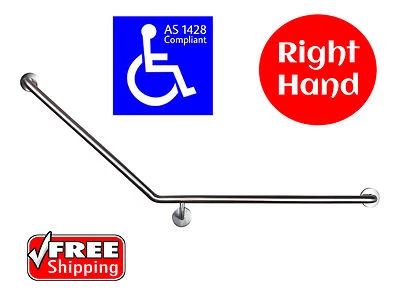 40° ANGLED GRAB BAR RH AS1428.1 SAFETY RAIL DISABLED TOILET WHEELCHAIR STAINLESS - image 1 of 4