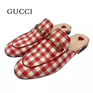 GUCCI Horsebit Princetown Hausschuhe flache Schuhe Gr.37 rot kariert Schuhe T... - Bild 1 von 10