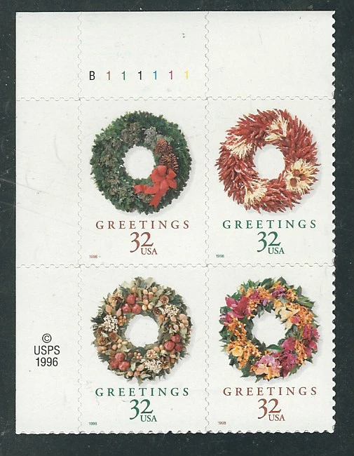 Scott #3249/52...32 Cent...Christmas Greetings...Plate Block - Image 1 of 1