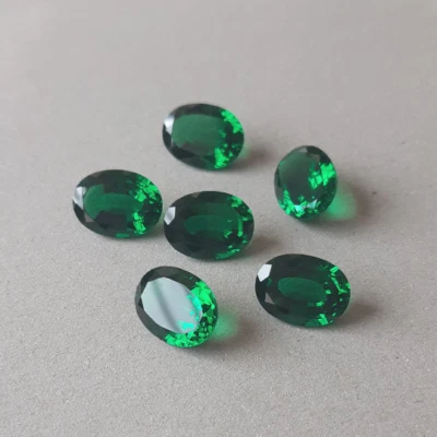 Synthetic Green Nano Emerald Oval Shape Faceted Lab Created Loose Gemston - Image 1 of 4