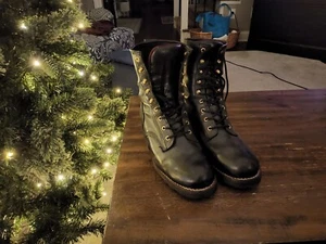 Chippewa Black Leather Boots Mens 10 M Vibram Sole Logger Soft Toe 73015 - Picture 1 of 9