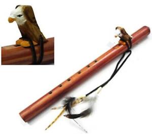 large WOOD FLUTE WITH carved wooden EAGLE wild animal