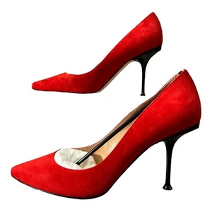 Zapatos de salón SERGIO ROSSI tacón real rojo gamuza stiletto metálico Reino Unido 5 UE 38 - Imagen 1 de 22