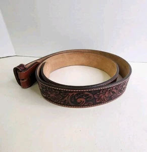Justin Tooled Longhorn Belt Brown Leather Mens 42 No Buckle C11194 - Picture 1 of 9