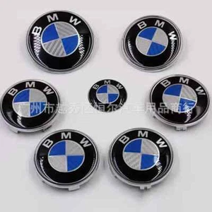 7-piece Set of Hood Emblem Trunk Badge Wheel Center Caps for BMW F10 E90 F30 E84 - Picture 1 of 15