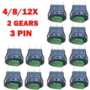 4/8/12x For SPST 3 Pin ON/OFF Round Rocker Switch With Green Neon Lamp 20mm HOT - Picture 1 of 11