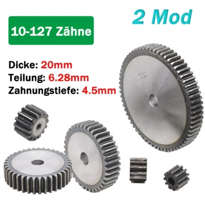 2 Modul 10-127Zähne Zahnrad Stirnrad Dicke 20mm C45 Stahl Ritzel Flach Zahnräder - Bild 1 von 4
