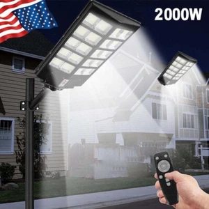 Outdoor Commercial 2000W LED Solar Street Light IP67 Dusk-to-Dawn Road Lamp+Pole - Picture 1 of 25