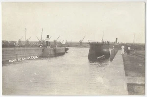 1919 Salina Cruz, México - FOTO REAL Puerto y Presa con Barco de Hierro, Postal Antigua - Imagen 1 de 2