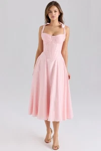 Vestido midi House of CB 'Leia' rosa de gasa con tirantes L+ PLUS CUP 4066 - Imagen 1 de 10