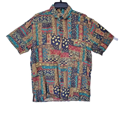 Camisa masculina vintage 80’s-90’s ROBERT STOCK tamanho S abstrata 100% seda botão para cima - Imagem 1 de 3