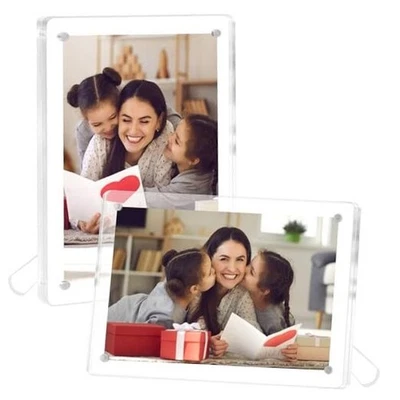  4x6 Acrylic Picture Frames 2 Pack, Clear Picture Frame with Stand, 4"×6" - Image 1 of 4