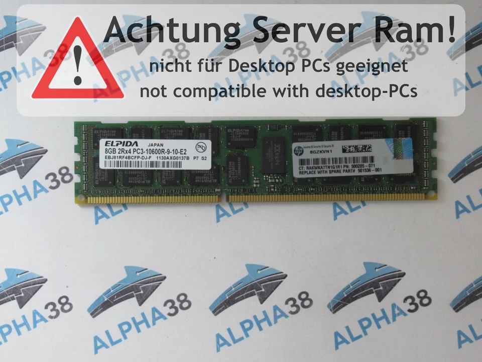 Elpida 8 GB DDR3-1333 PC3-10600R (DDR3-1333) EBJ81RF4BCFP-DJ-F CL9 15 V Serveur - Photo 1/1