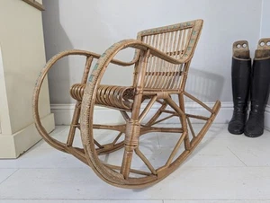 Rocking chair Childs Chair vintage French Rattan Hoop Arm Woven Bamboo Small - Picture 1 of 24