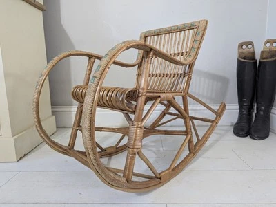 Rocking chair Childs Chair vintage French Rattan Hoop Arm Woven Bamboo Small - Image 1 of 4