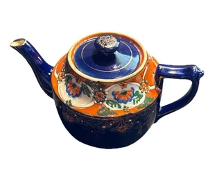 Vintage Teekanne kobaltblau mit handbemalten lebendigen Blumen. Japan ohne Chips - Bild 1 von 10