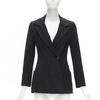 Blazer Chanel 94A Vintage Negro Lana Oro Botón CC Forro Monograma FR34 XS Foto 1 de 4