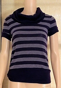 Cantata Women's cowl neck short sleeved sweater purple & gray striped Size S - Picture 1 of 8