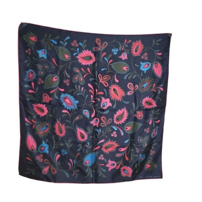Bufanda de seda Eco rosa azul negro floral jacobeo 27"x27" Foto 1 de 3