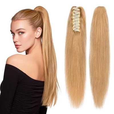 22" 100% Human Hair Ponytail Claw Clip In Extension Pony Tail 120g Bleach Blonde - Image 1 of 4