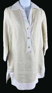 Damen Minikleid Biesen 100% reines Leinen Collier champagner hellbraun Größe XS - Bild 1 von 6