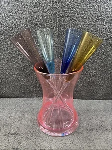 Hand Made Coloured Crystal Long Stem Footless 4x Drinking Glasses & holder - Picture 1 of 10