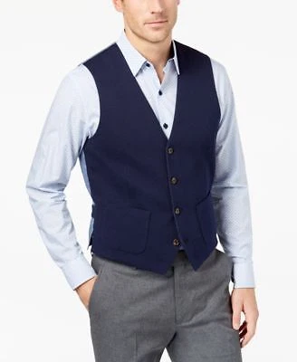 TASSO ELBA Vest Navy Blue Modern Cotton Blend Dress Suit Vest Men's S $69.50 New - Image 1 of 4