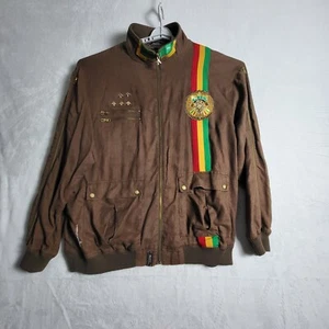 LRG Long Research Gear 100% Linen Jacket Embroidered Lion Mens 3x Brown - Picture 1 of 19