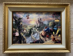 THOMAS KINKADE "BEAUTY & BEAST SI INNAMORA" 18" X 27" A/P HE GICLÉE TELA - Foto 1 di 4