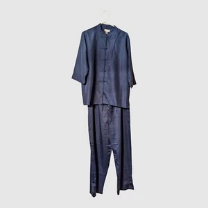 CABERNET Sleepwear Pajama Set Blue Oriental Pants Button Top Asian Size Large - Picture 1 of 10