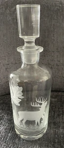 Decantador de whisky de vidrio de alce toro grabado de colección tapón de tierra pesada - Imagen 1 de 11