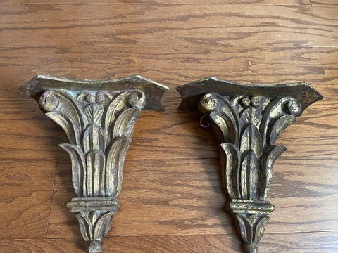 VTG PAIR Gilt Wood Wall Shelf Sconces ~10.5x10x4.5” Casa Chicob Cover